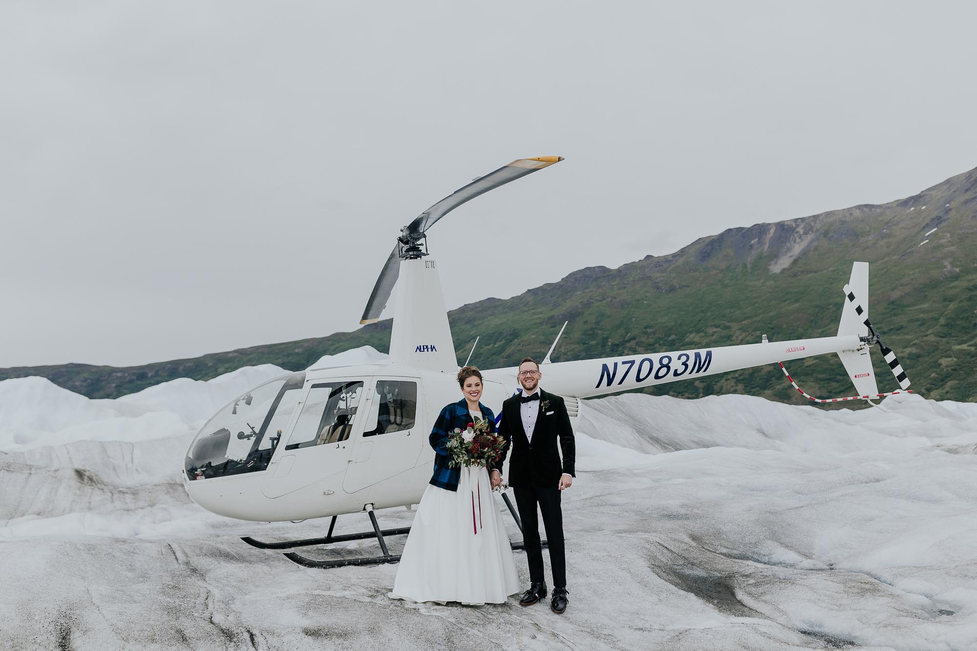 helicopter wedding alaska elopement glacier