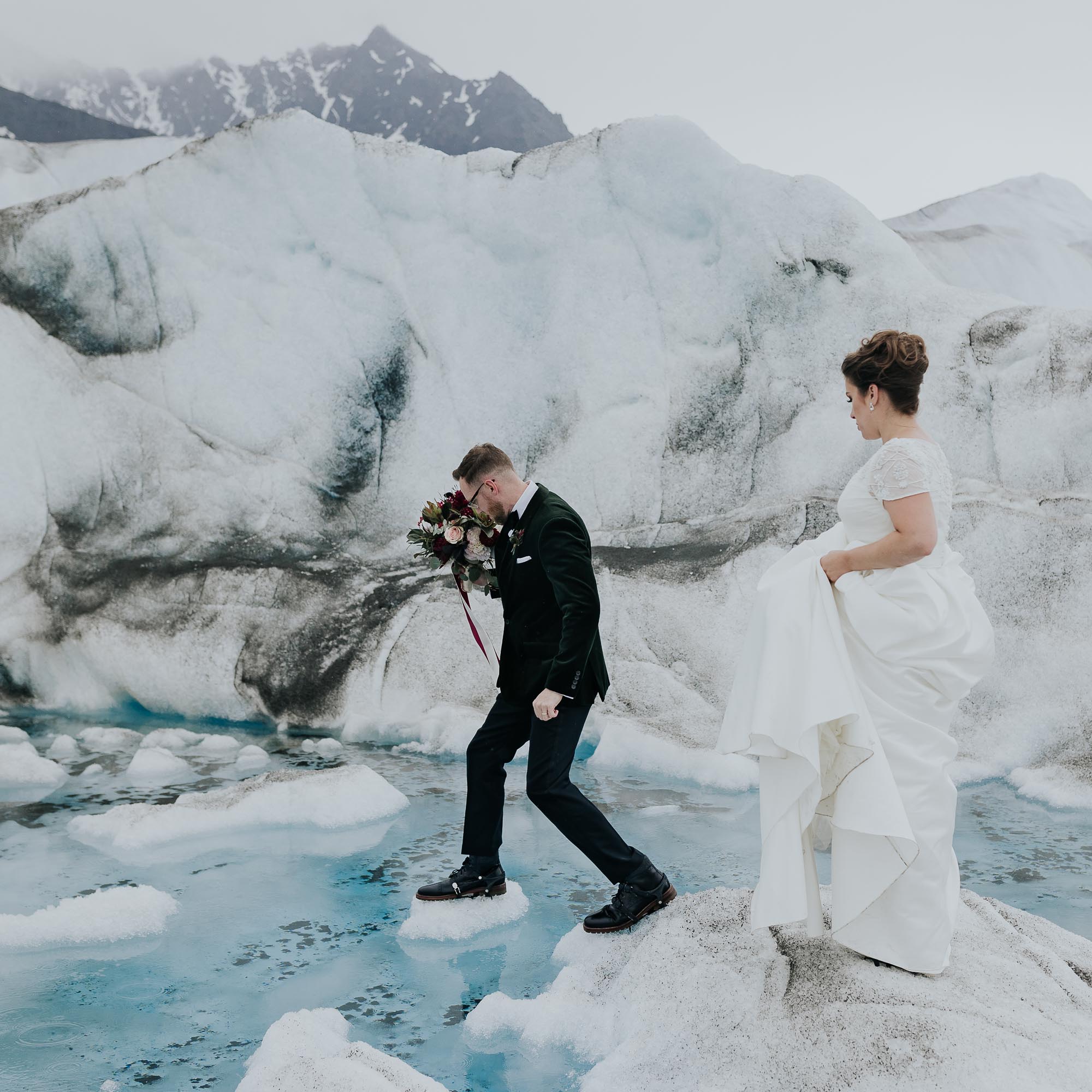adventure elopement photographer alaska wedding glacier