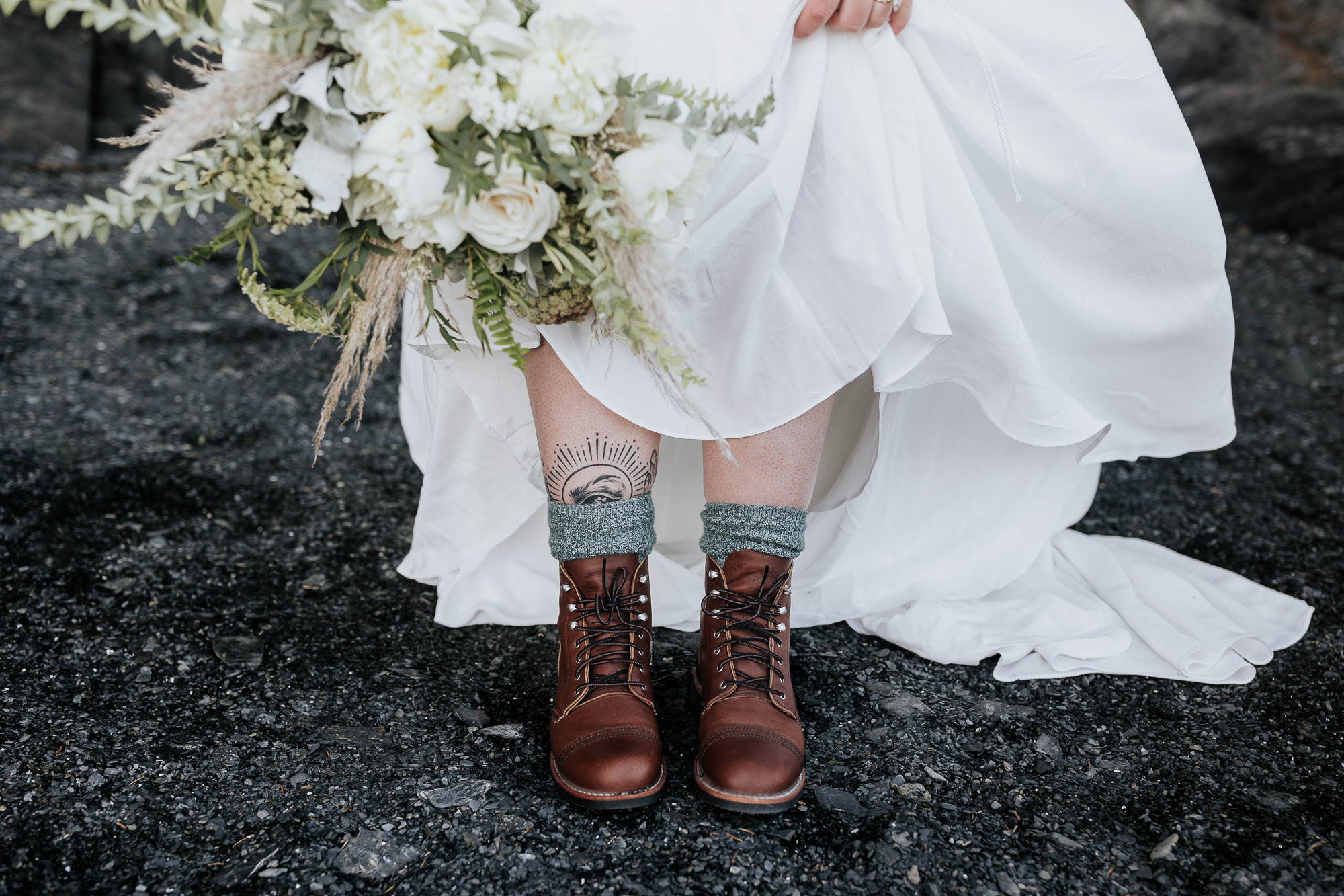 cabin elopement in seward alaska bride boots wedding